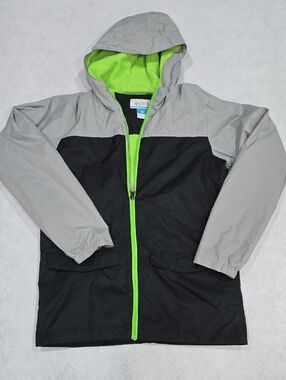Columbia Boys Black & Light Gray Raincoat with Lime Green Lining